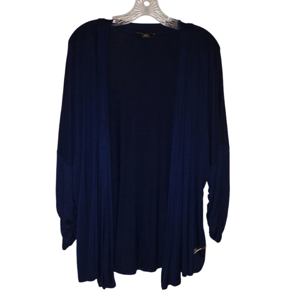 Esperanza Woman Navy Blue Lightweight Open Front 3/4 Sleeve Cardigan 1X